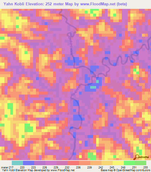 Yahn Kobli,Liberia Elevation Map
