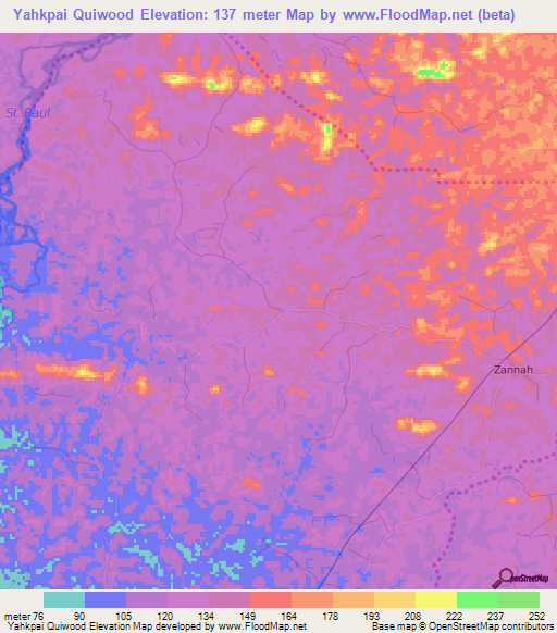 Yahkpai Quiwood,Liberia Elevation Map