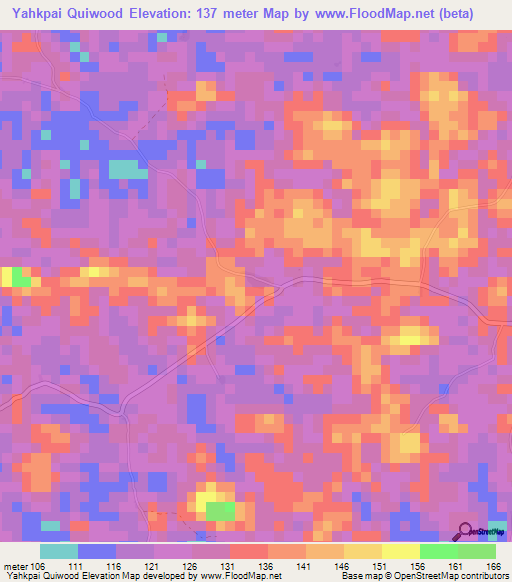 Yahkpai Quiwood,Liberia Elevation Map