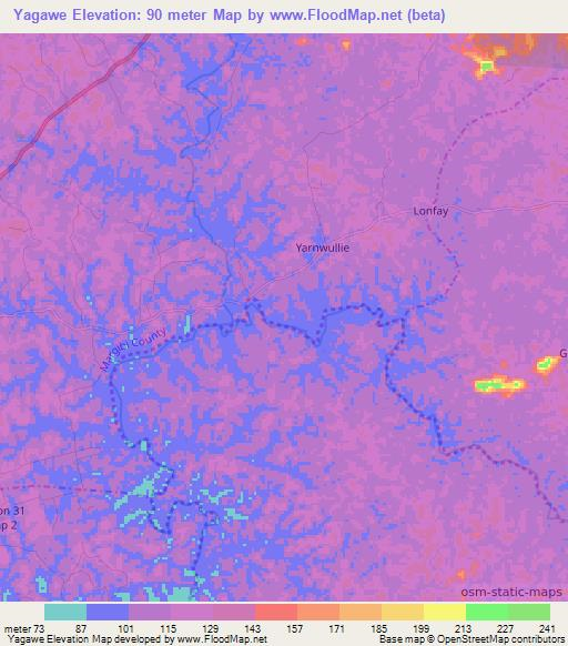 Yagawe,Liberia Elevation Map