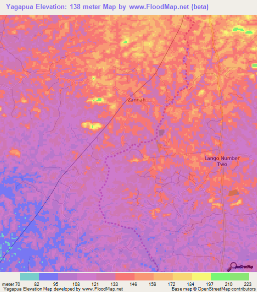 Yagapua,Liberia Elevation Map