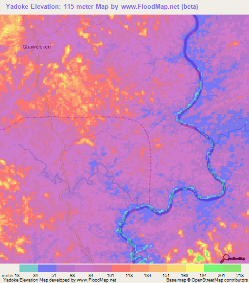 Yadoke,Liberia Elevation Map