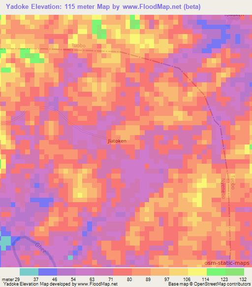 Yadoke,Liberia Elevation Map