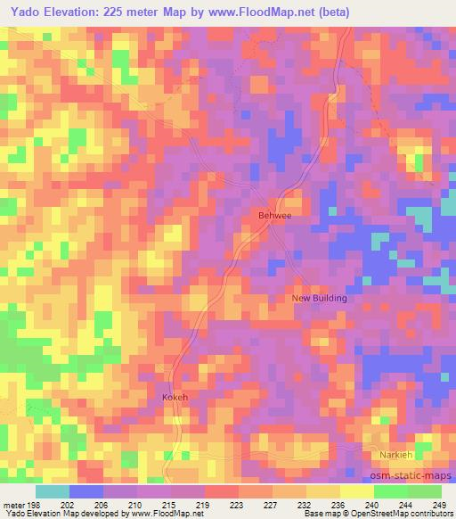Yado,Liberia Elevation Map