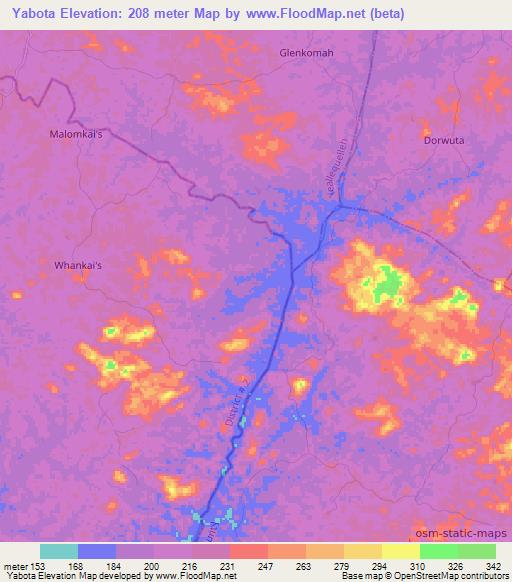 Yabota,Liberia Elevation Map