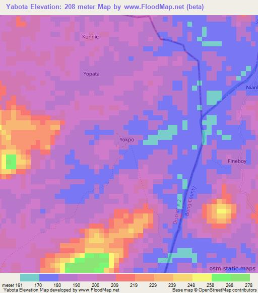 Yabota,Liberia Elevation Map