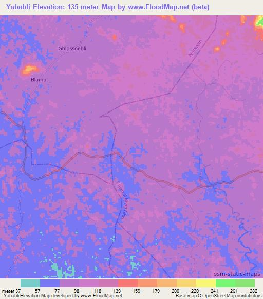 Yababli,Liberia Elevation Map
