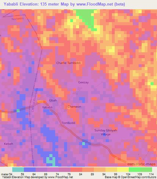 Yababli,Liberia Elevation Map