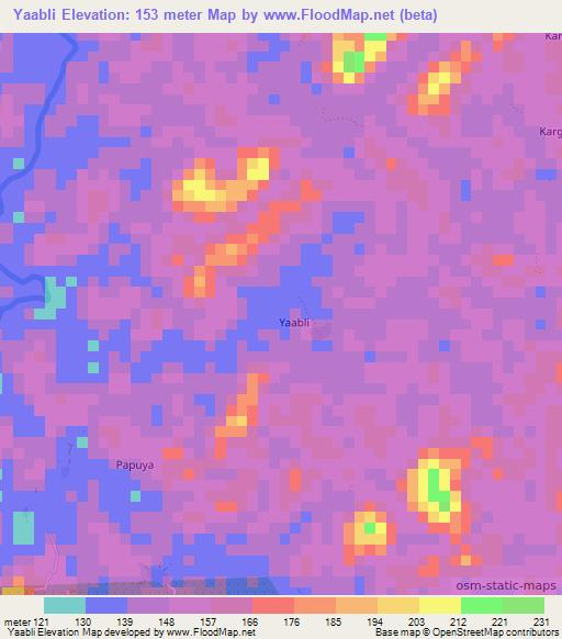 Yaabli,Liberia Elevation Map