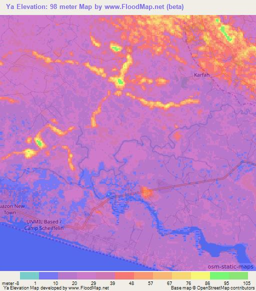 Ya,Liberia Elevation Map