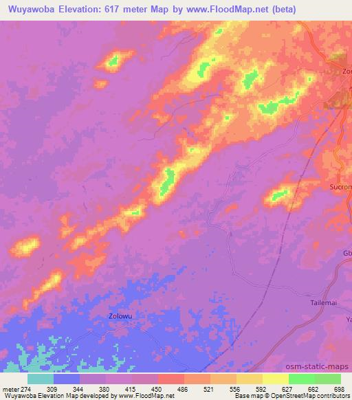 Wuyawoba,Liberia Elevation Map