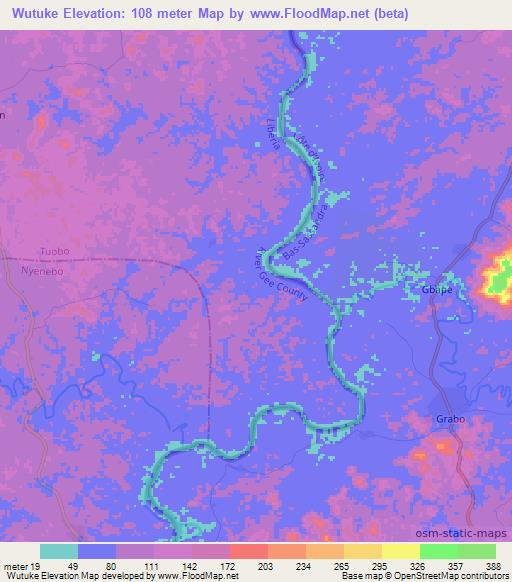 Wutuke,Liberia Elevation Map