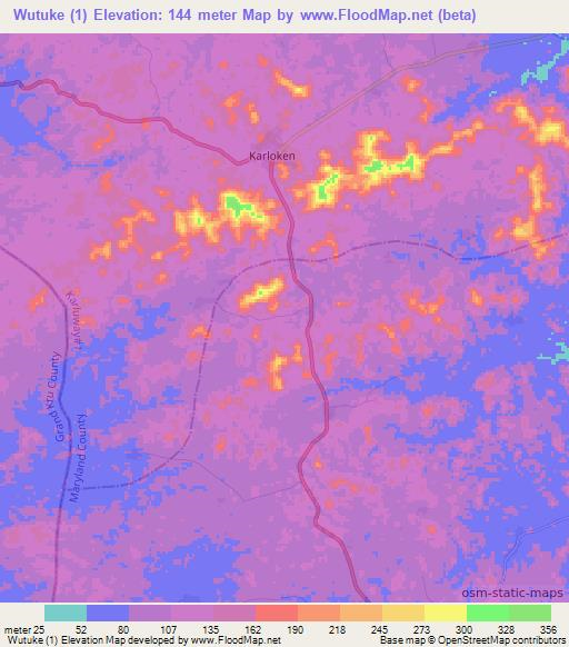 Wutuke (1),Liberia Elevation Map