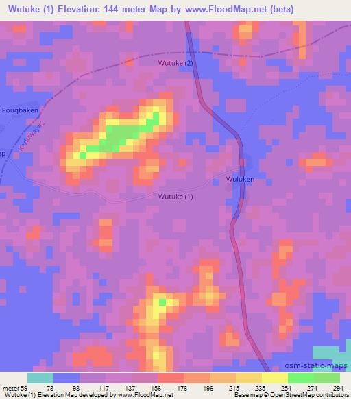 Wutuke (1),Liberia Elevation Map