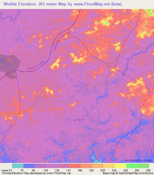 Wutiita,Liberia Elevation Map