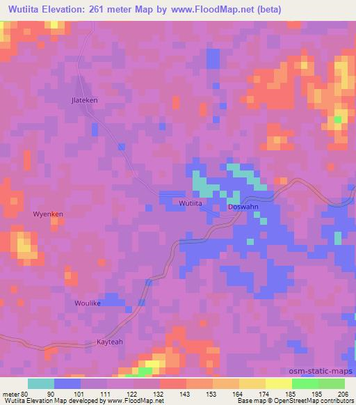 Wutiita,Liberia Elevation Map