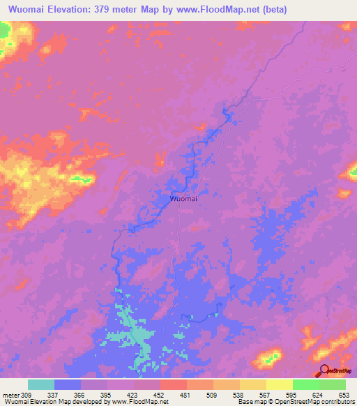Wuomai,Liberia Elevation Map