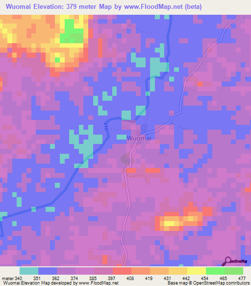 Wuomai,Liberia Elevation Map