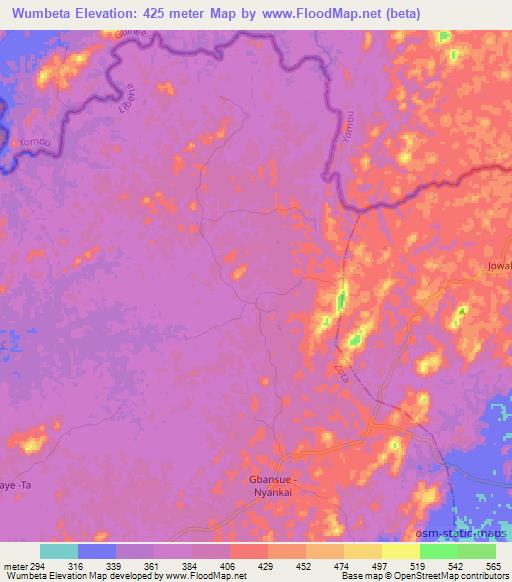 Wumbeta,Liberia Elevation Map
