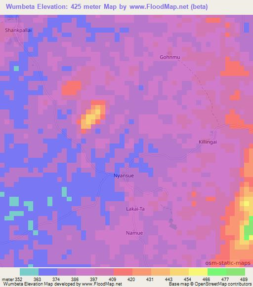 Wumbeta,Liberia Elevation Map