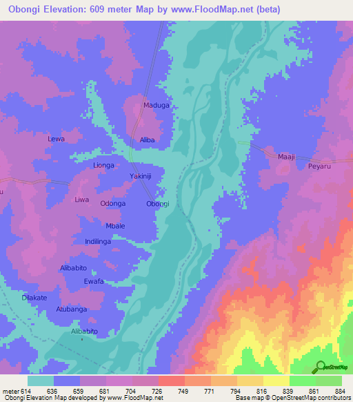 Obongi,Uganda Elevation Map
