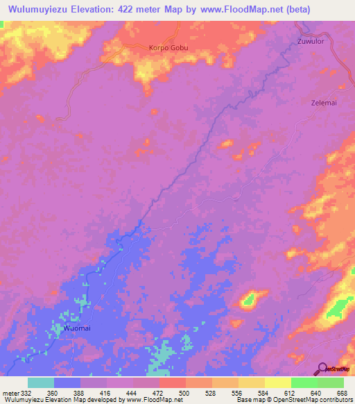 Wulumuyiezu,Liberia Elevation Map