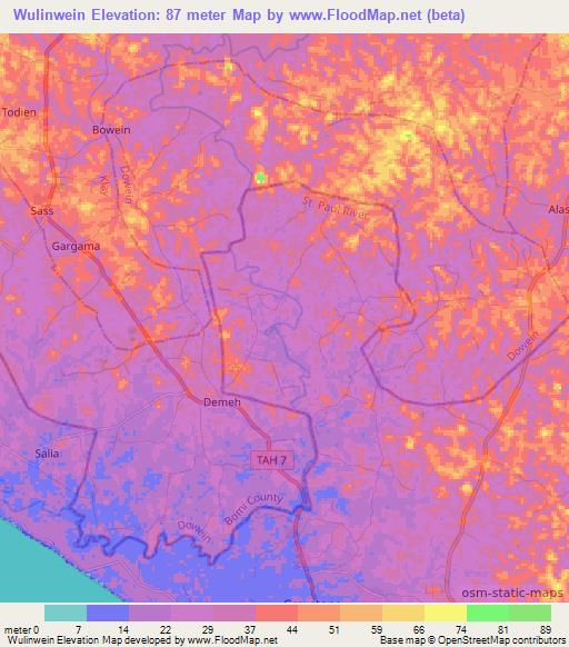 Wulinwein,Liberia Elevation Map