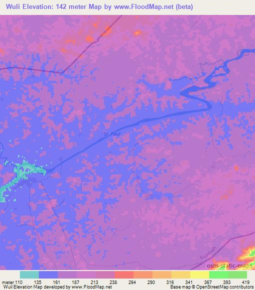 Wuli,Liberia Elevation Map