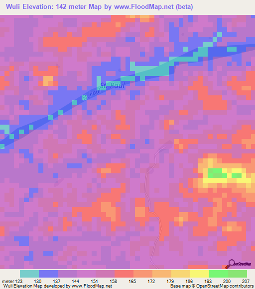 Wuli,Liberia Elevation Map
