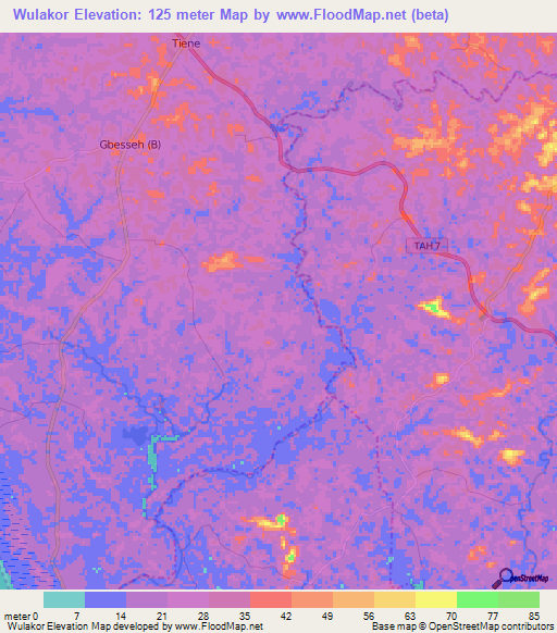 Wulakor,Liberia Elevation Map
