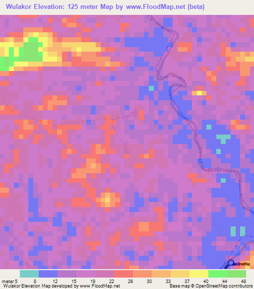 Wulakor,Liberia Elevation Map