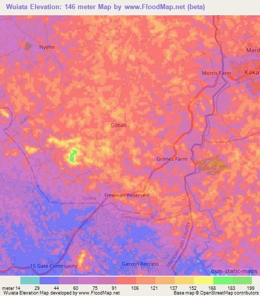 Wuiata,Liberia Elevation Map