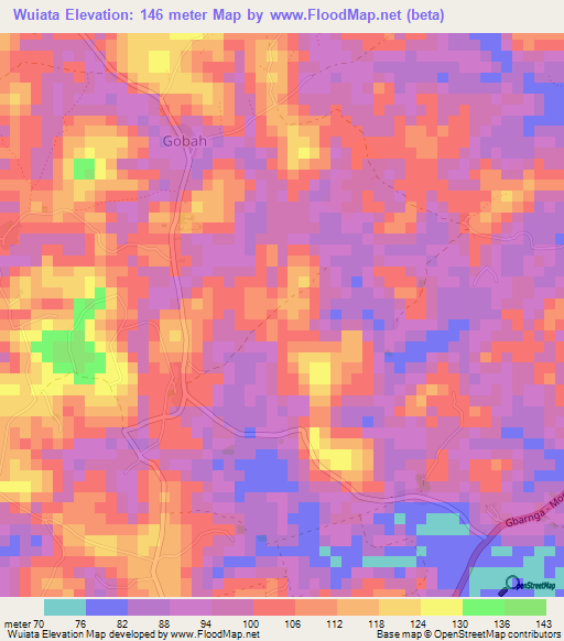 Wuiata,Liberia Elevation Map
