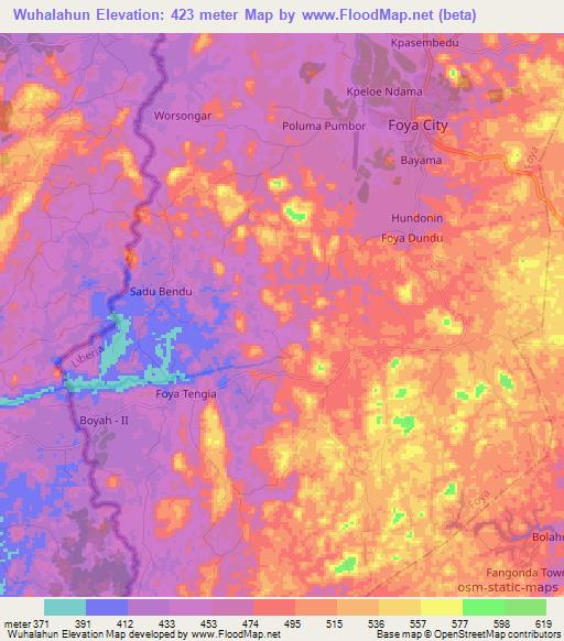 Wuhalahun,Liberia Elevation Map