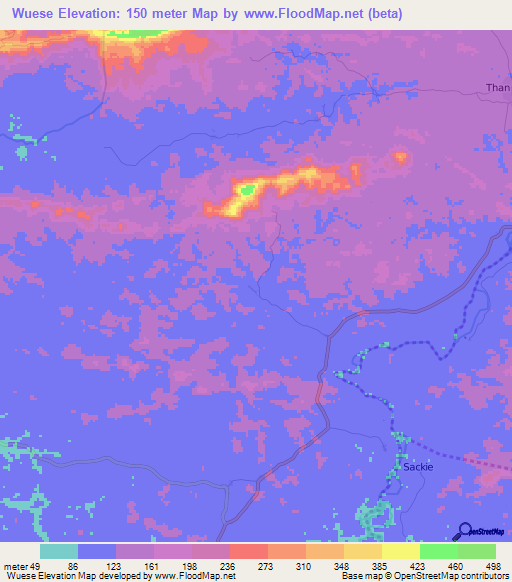 Wuese,Liberia Elevation Map