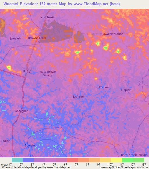 Wuemoi,Liberia Elevation Map