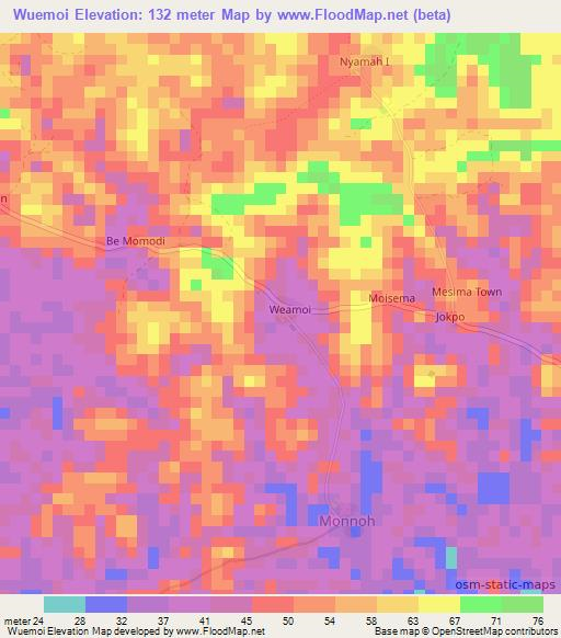 Wuemoi,Liberia Elevation Map