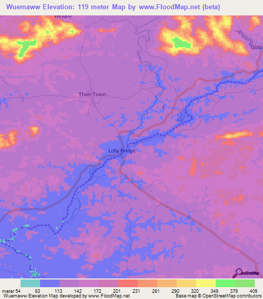 Wuemaww,Liberia Elevation Map