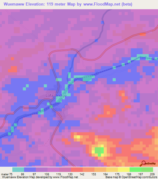 Wuemaww,Liberia Elevation Map