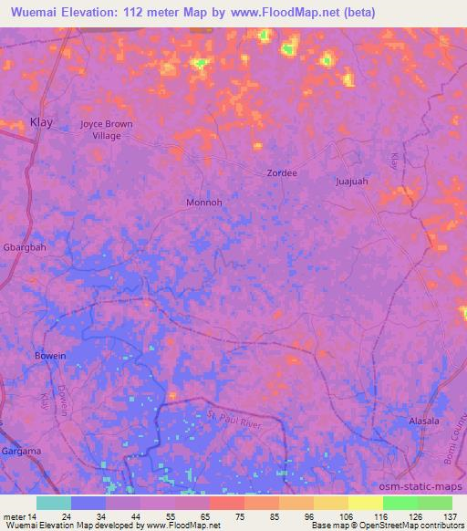 Wuemai,Liberia Elevation Map