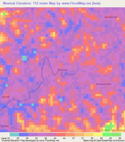 Wuemai,Liberia Elevation Map