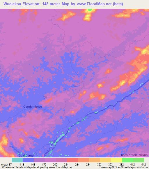 Wuelekoa,Liberia Elevation Map
