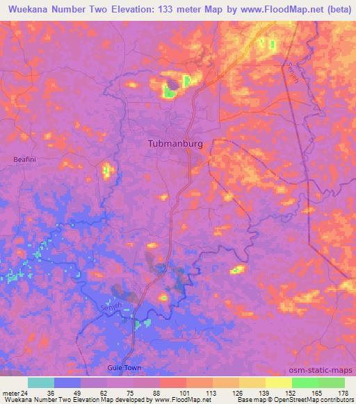 Wuekana Number Two,Liberia Elevation Map