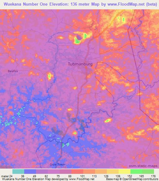 Wuekana Number One,Liberia Elevation Map