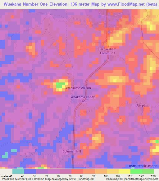 Wuekana Number One,Liberia Elevation Map