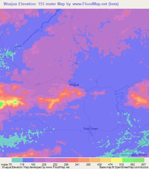 Wuejua,Liberia Elevation Map