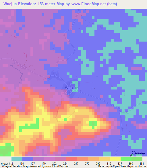 Wuejua,Liberia Elevation Map