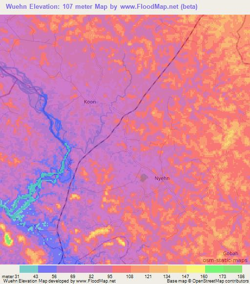 Wuehn,Liberia Elevation Map