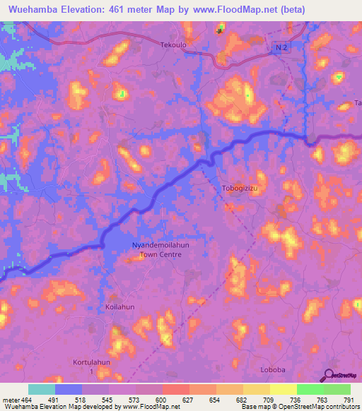 Wuehamba,Liberia Elevation Map