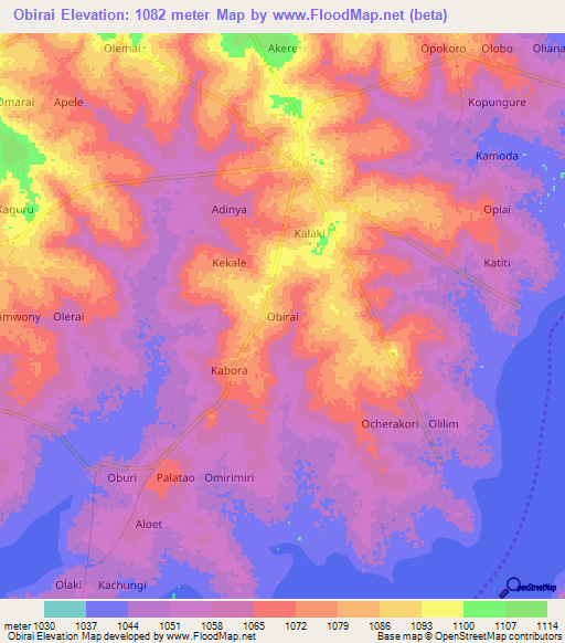 Obirai,Uganda Elevation Map